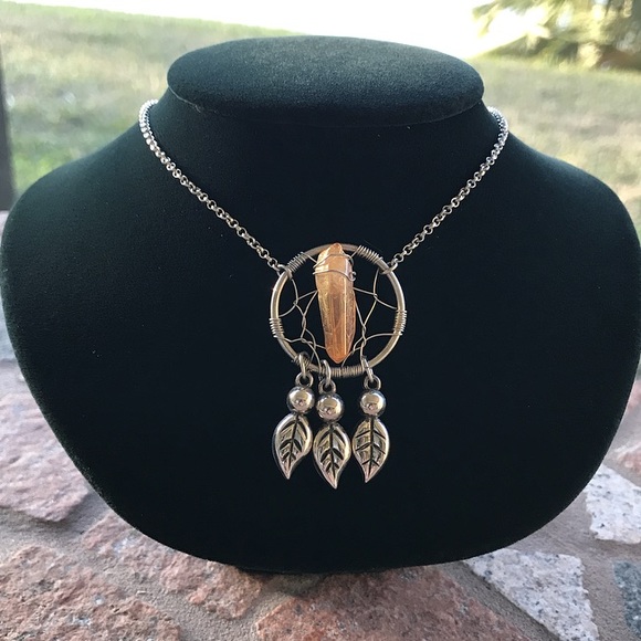 Boho wire wrap orange aura crystal dream catcher - Picture 3 of 8